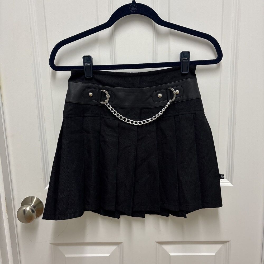 Tripp Royal Bones Womens Goth Chain Pleated Mini Skirt Size M Black Y2K Zip